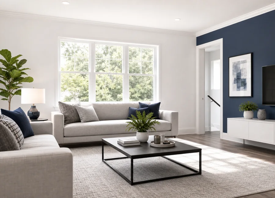 Renewed living room with fresh paint and clean finishes